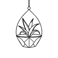 ​Geometric air plant holder, black line art, white