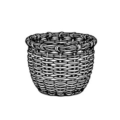 ​​​​Woven rattan basket, black line art, white bac