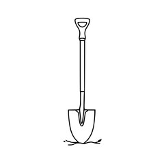 ​​​Garden dibber tool, black line art, white backg