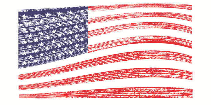 Old grunge vintage dirty faded shabby distressed American US national flag background illustration.
