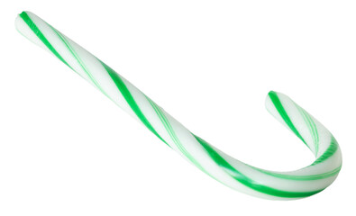 White and green striped candy cane for Christmas isolated