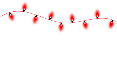 A string of glowing red Christmas lights on a white background, perfect for festive decorations or holiday designs.