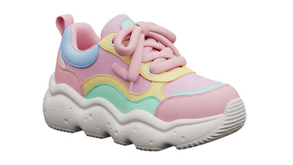 Vibrant pink sneaker with colorful accents on white background (383)_no-bg