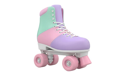 A pastel-colored roller skate with pink wheels sits on a white background (395)_no-bg
