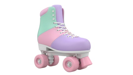 A pastel-colored roller skate with pink wheels sits on a white background (395)_no-bg