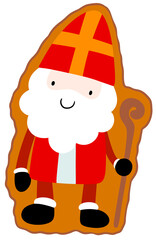 Cute Gingerbread Sinterklaas Cookie Cartoon Character, Saint Nicholas Gingerbread Style Illustration for Kids Holiday Design