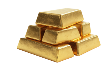 A stack of six shiny, golden rectangular bars against a black background