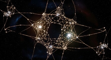 Abstract Network Connection Glowing Nodes and Lines in Space - Futuristic Digital Data Visualization, 3D Render, Sci-Fi Technology
