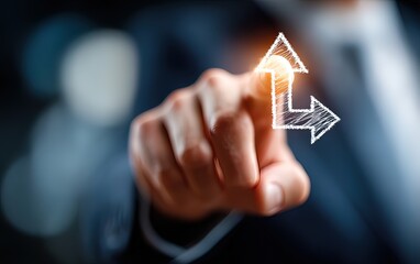 A closeup of a businessman pointing at a strategic planning icon. High quality. High quality. High quality