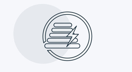 Energy-Efficient Stacked Layers with Lightning Bolt Icon in Circular Frame.