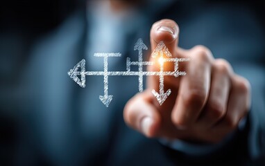 A closeup of a businessman pointing at a strategic planning icon. High quality. High quality. High quality