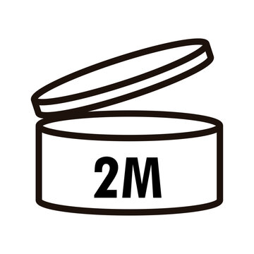 PAO label, Period After Opening PAO label, symbol, icon logo. Cosmetic open period month 1M, 2M, 3M, 4M, 5M, 6M, 7M, 8M, 9M, 10M, 12M, 18M, 24M, 36M, 48M. Cream eu pack label for product packaging