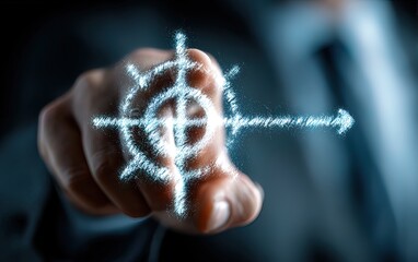 A closeup of a businessman pointing at a strategic planning icon. High quality. High quality. High quality
