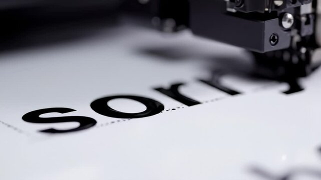 Close Up View of Plotter Cutting Out the Word Sorry on White Paper