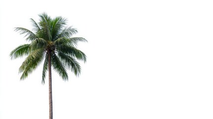 Fototapeta premium A tall palm tree stands isolated against a white background, creating a tropical vibe perfect for travel brochures, wellness products, or eco-friendly themes