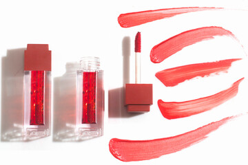 cherry glossy lipgloss gel cosmetic makeup product mockup flat lay, lips for fashion girl