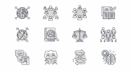 Set of business and legal related line icons.