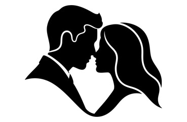 Silhouette of romantic couple kissing featuring man and woman profile faces forming a heart shape symbol of love