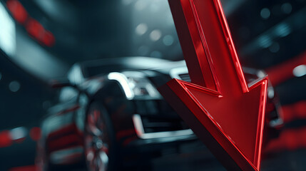 Luxury Car Market Downturn - Red Arrow Symbolizing Economic Decline and Financial Crisis for High-End Vehicles.