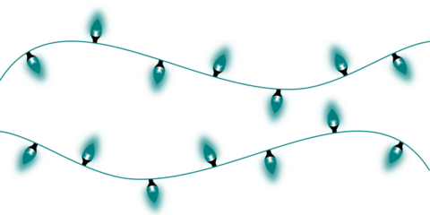 Two wavy lines of glowing teal string lights on a white background, perfect for festive decorations or a celebratory design element.