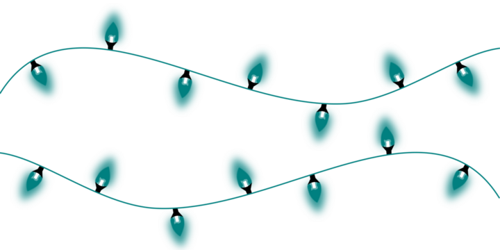 Two wavy lines of glowing teal string lights on a white background, perfect for festive decorations or a celebratory design element. - Powered by Adobe