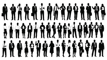 Set of Business Man Vector Silhouettes, Corporate Male and Female Black Silhouette Bundle.
