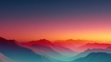 Fototapeta premium Serene vista of layered mountains bathed in vibrant hues of sunset, sky above