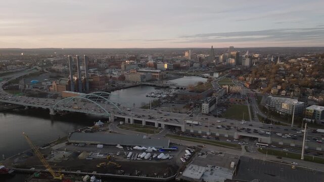 Aerial view of Providence, Rhode Island at dusk