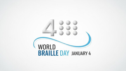 World Braille Day January 4th graphic featuring the number 4 and Braille dots symbolizing accessibility and literacy for the visually impaired