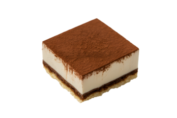 delicious tiramisu dessert in a square shape . Isolated on transparent background, png