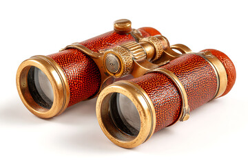 Vintage luxury binoculars with red leather and gold accents
