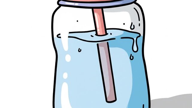 Refreshing Blue Drink in Cartoon Glass Jar with Straw Illustration
