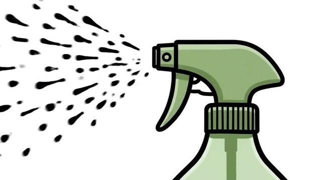 Green Spray Bottle Illustration Emitting Liquid Droplets: Cleaning, Watering, Disinfecting, or Refreshing Concept Graphic