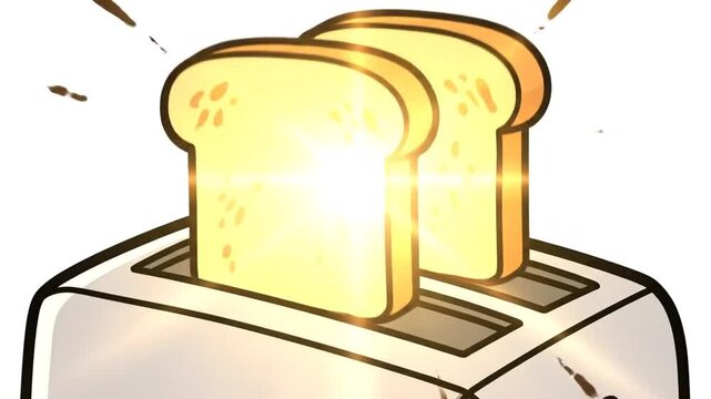 Brightly Glowing Golden Toast Popping from Toaster Cartoon Illustration