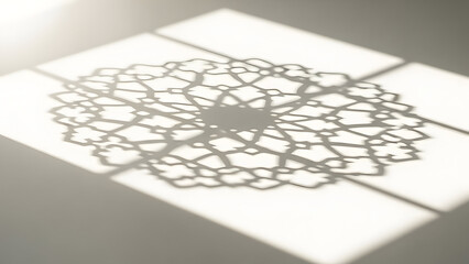 Intricate Geometric Shadow Pattern Created by Sunlight Streaming Through Decorative Window in Soft Light Environment