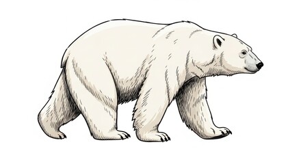 Fototapeta premium Isolated illustration of a majestic polar bear walking on a white background