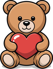 Fototapeta premium Brown teddy bear holding a red heart cartoon