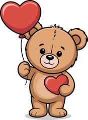 Obraz premium Brown teddy bear holding red heart with another heart on its chest