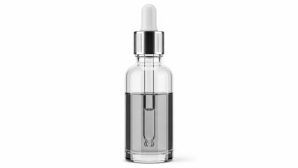 Fototapeta premium Clear glass dropper bottle with golden liquid