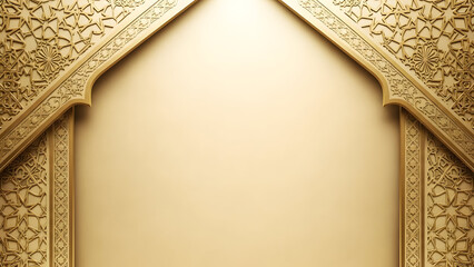 Luxurious Golden Archway with Intricate Geometric Patterns and Soft Uplighting