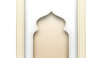 Ornate White Archway with Gold Accents and Textured Borders Against a Neutral Background