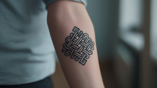 Geometric Celtic Knot Forearm Tattoo Close-Up