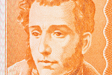 Antonio Jose de Sucre a closeup portrait from Bolivian money