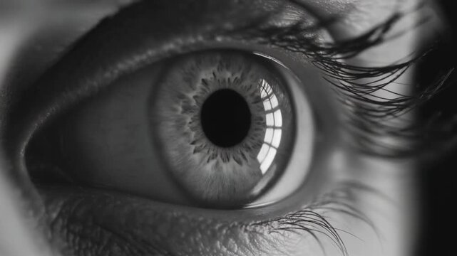 Extreme Close-up of a Stressed Eye, Dilated Pupil Reflecting Fear and High Cortisol Hormone Levels