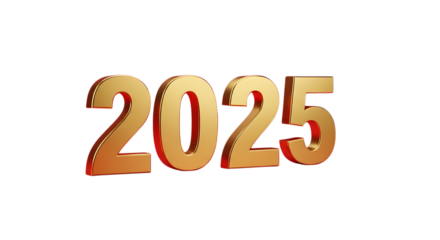 Shiny gold 2025 text on black background for business and celebrations