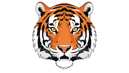 A majestic and fierce tiger face with piercing yellow eyes and distinctive striped fur looks directly forward, embodying raw power and wild beauty.