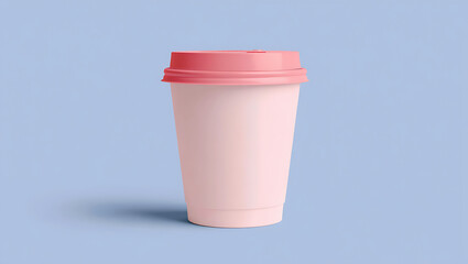 Paper coffee cup with pink lid on blue background