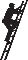 Construction Worker Climbing Ladder Silhouette Isolated on White Background