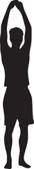 Silhouette of Person Stretching Arms Overhead While Standing Isolated on White Background