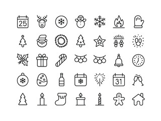 A collection of Christmas and holiday icons arranged in a grid for festive design.